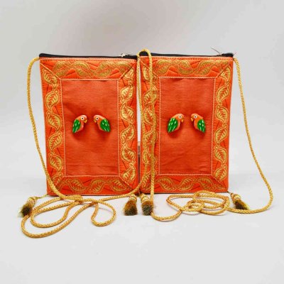 Pouch with Wooden Bird Set of 2