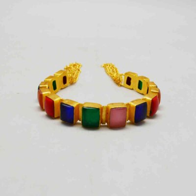 Open Cuff Bangle With Colorful Stone