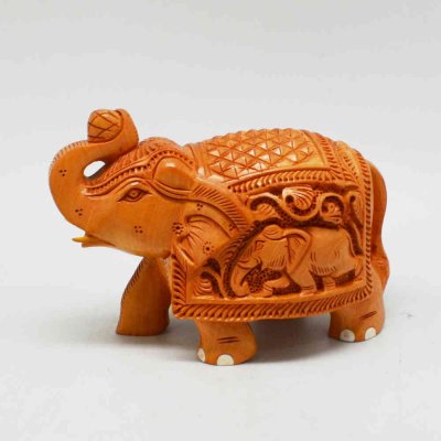 Whitewood Elephant With Miniature Carving on Shikhar 
