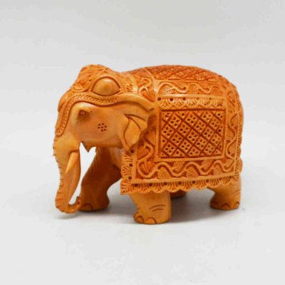 Whitewood Elephant With Miniature Carving