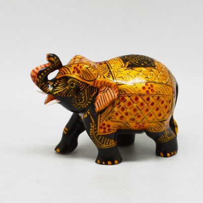 Whitewood Elephant With Miniature Painted
