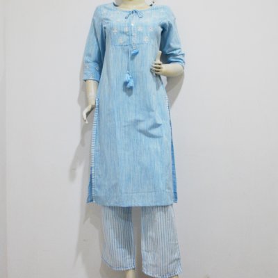 Cotton Kurta Pant Set with Embroidery
