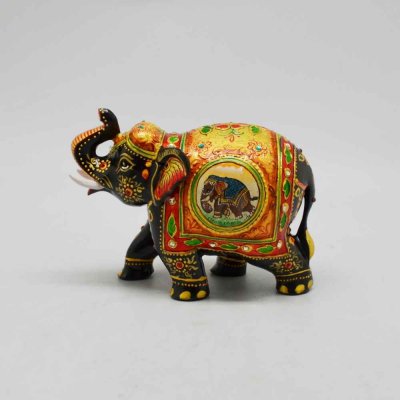 Wooden Elephant with Emborsed and Glass Stones Work