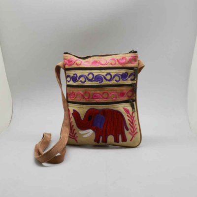 Suede Leather Bag with Elephant Embroidery