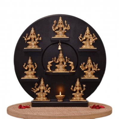 Brass Ashtalakshami Set with Wood Frame 