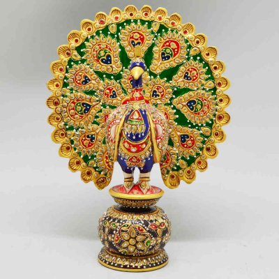 Wooden Dancing Peacock With Meenakari Work