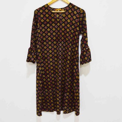 Cotton Handblock Flared Sleeve A-Line Dress