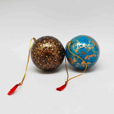 Paper Machie Balls Christmas Hanging Set of 2 