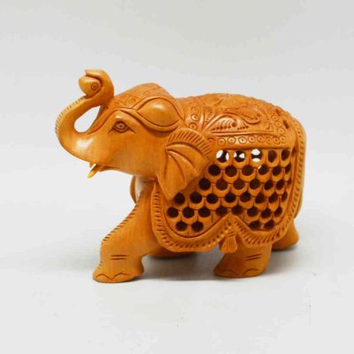 White Wood Elephant With Jali Work 