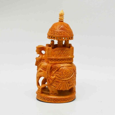 Whitewood Ambari / Howdah Elephant With Miniature Carving