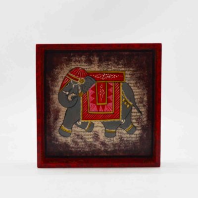 Wooden Elephant Tray with Calligraphy Work