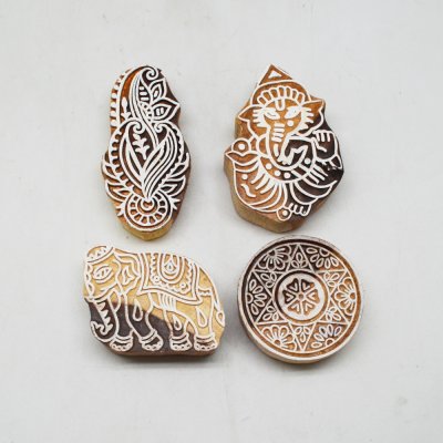 Wooden Paisley Blocks Set of 4