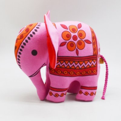 Elephant Stuff Toy With Block Print (Pink)