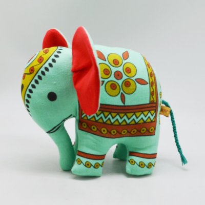 Elephant Stuff Toy with block print (Green)