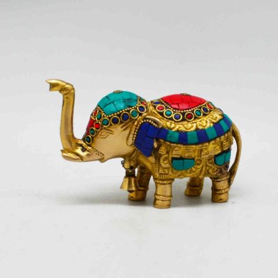 Brass Elephant With Stone Work