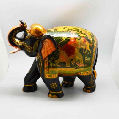 Wooden Elephant With Miniature Painting