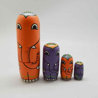 Hand Painted Wooden Nesting Ele Set of 4