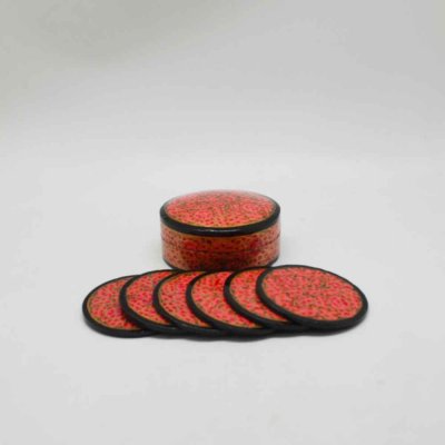 Papier Mache  Box and Coaster Set of 6 