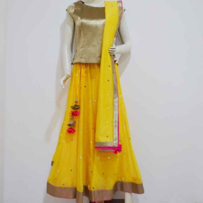 Chanderi Skirt with Top and Dupatta