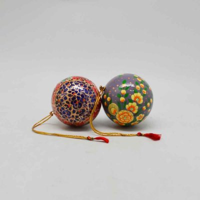 Paper Machie  Balls Christmas Hanging Set of 2 