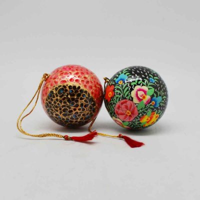 Paper Machie  Balls Christmas Hanging Set of 2 