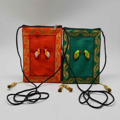 Pouch with Wooden Bird Set of 2