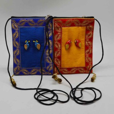 Pouch with Wooden Bird Set of 2