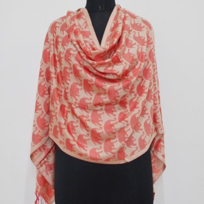 Modal Elephant Printed Jacquard Weave Reversible Wrap / Stole