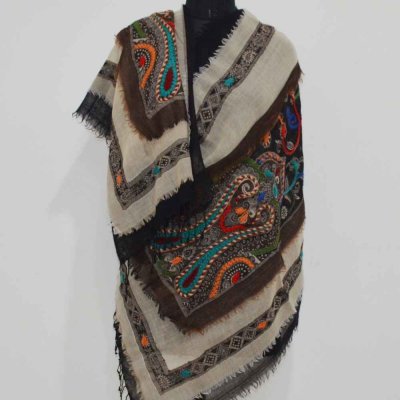 100% Wool Boiled Wrap / Stole With Embroidery Work