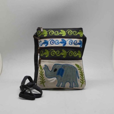 Suede Leather Bag with Elephant Embroidery