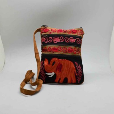 Suede Leather Bag with Elephant Embroidery