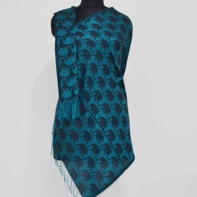 Modal Elephant Printed Jacquard Weave Reversible Wrap / Stole