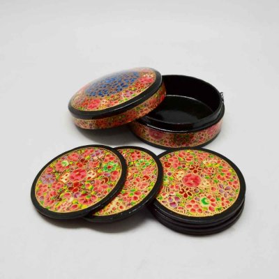 Papier Mache Box and Coaster Set of 6