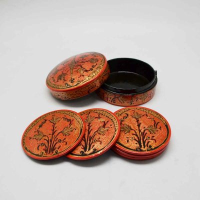 Papier Mache Box and Coaster Set of 6