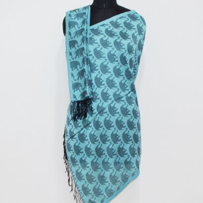 Modal Elephant Printed Jacquard Weave Reversible Wrap / Stole