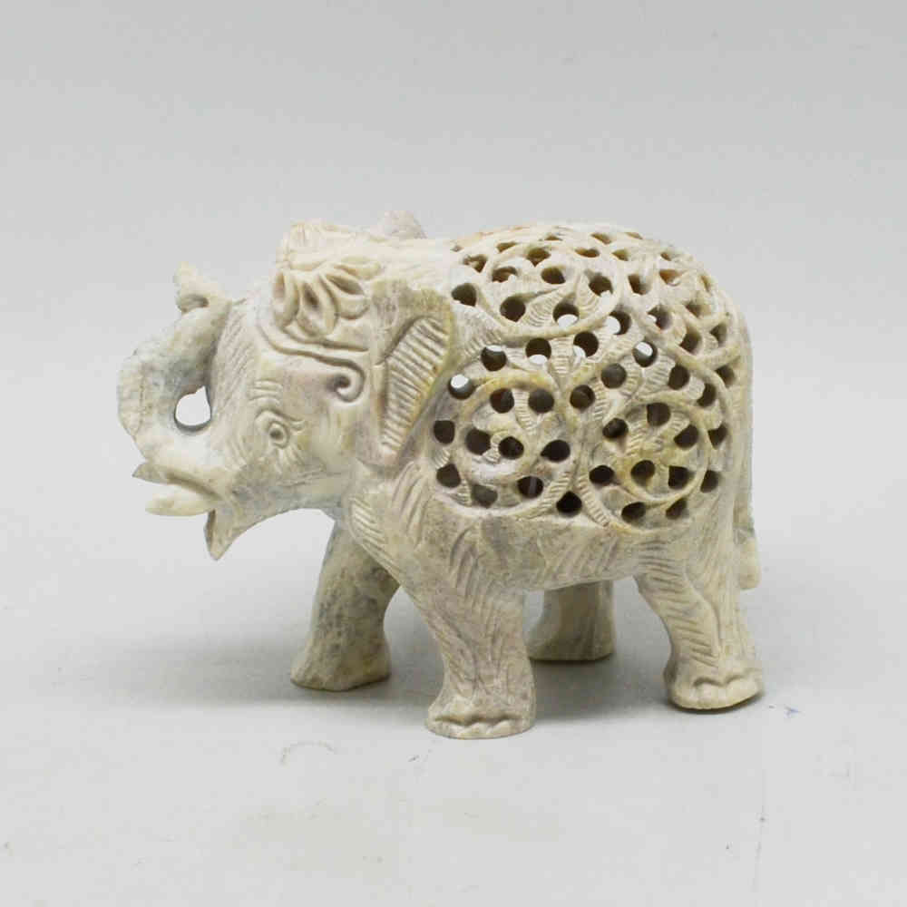 Handmade Soapstone Egg Fine Jali Carved Baby Elephant Inside Home Decor. 