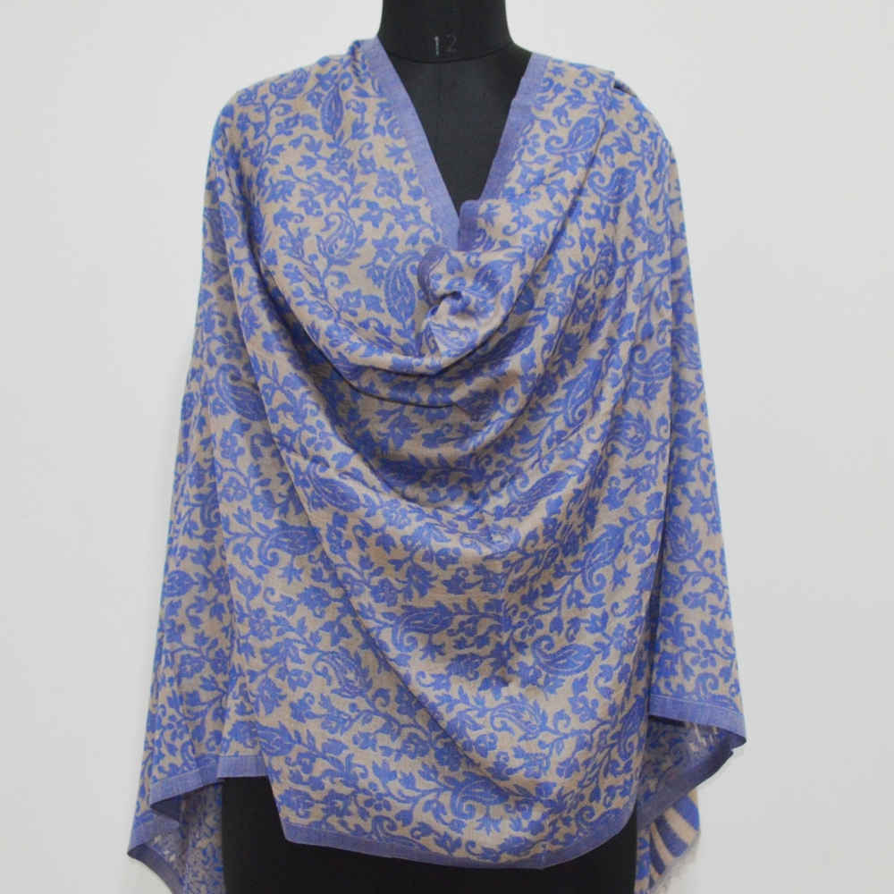 Fine wool single Kani Wrap /Stole | 477014 - (02PW1205) | Craft House India