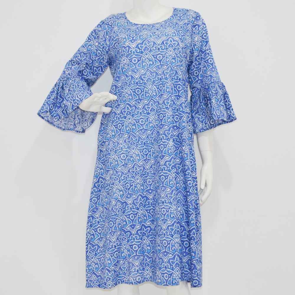 Cotton A-Line Flared Dress with Sleeves | 132029 - 4 | Craft House India